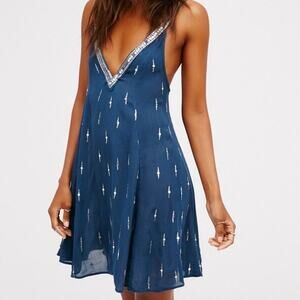 Free People Intimately Rising Sun Blue Sequin Slip Dress Boho Coachella Sheer